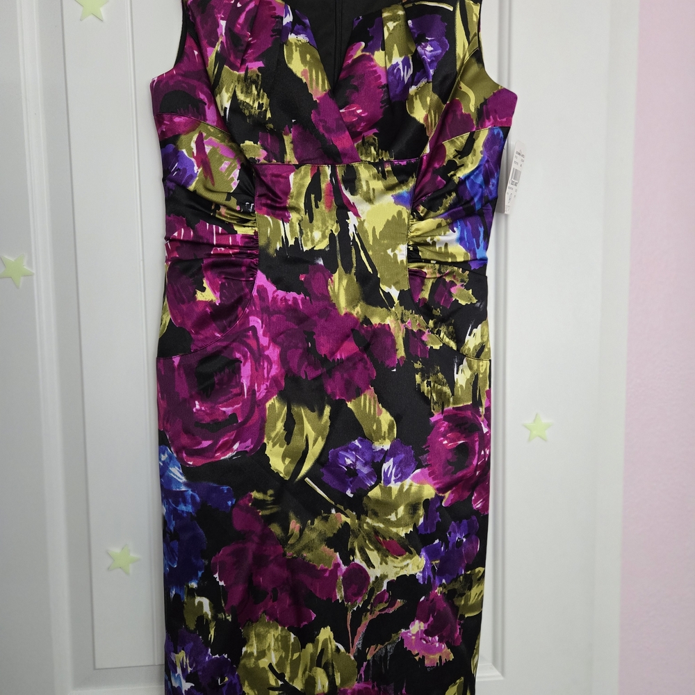 Adrianna Papell Multicolor Floral Midi Dress